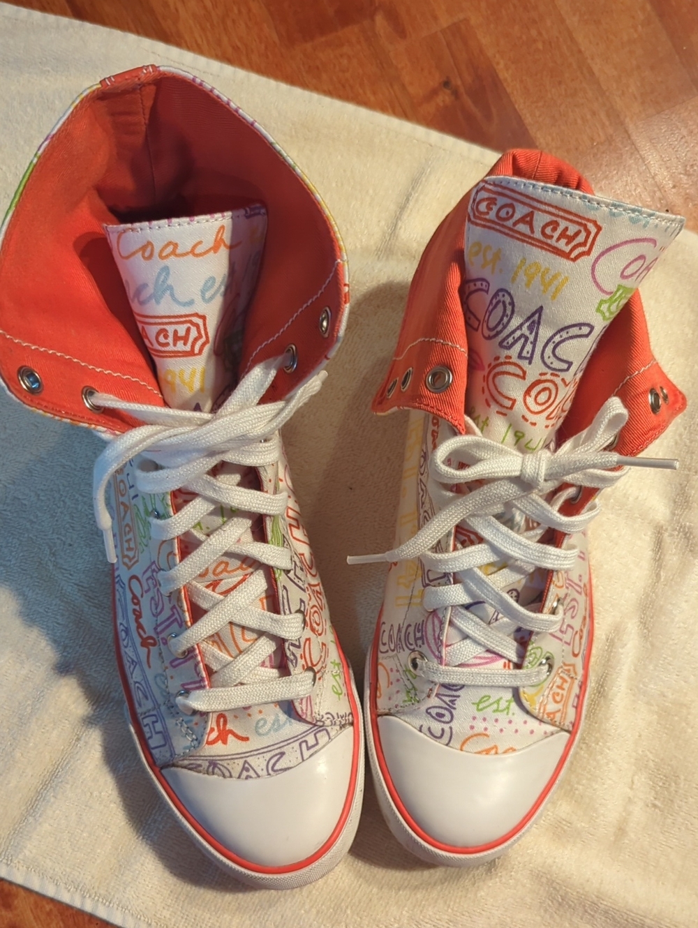 Coach High-Top Graffiti Speakers in White with Orange Accents